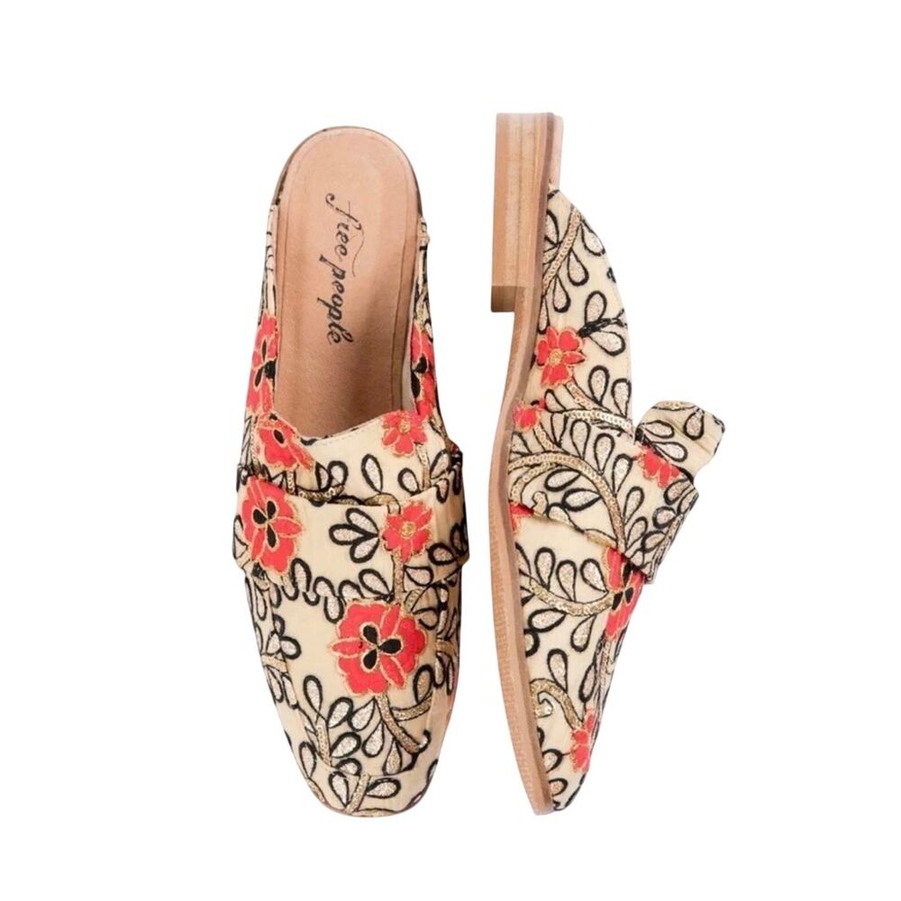 Free People At Ease Brocade Embroidered Loafer Mule Size 39 EU
